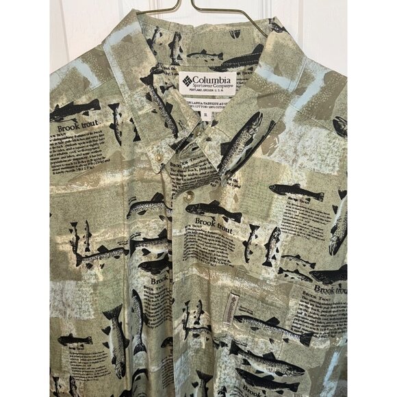 Columbia Sportswear XL Fishing L/S Button Shirt 100% Cotton Brook Trout Green - Picture 4 of 9